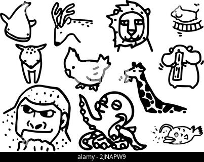 Ensemble de dessin à la ligne d'animaux mignon Illustration de Vecteur