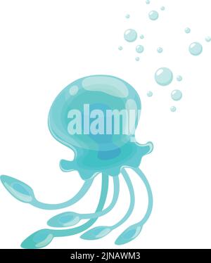 Swimmimg Jellyfish. Animal sous-marin transparent brillant de dessin animé Illustration de Vecteur