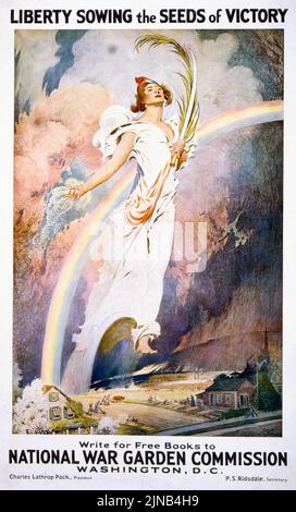 Liberté semant les graines de la victoire, National War Garden Commission (1917) affiche de l'ère américaine de la première Guerre mondiale par Frank Vincent Dumond Banque D'Images