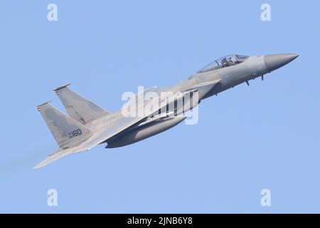 Le 493rd Fighter Squadron F-15C quitte sa base natale de RAF Lakenheath dans les derniers jours des opérations du F-15C. Banque D'Images