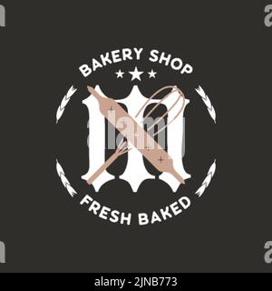 Monogramme logo designs monogramme classique - boulangerie frais cuit. Écusson élégant pour le Web et l'imprimé. Etiquette vecteur de stock isolée sur fond sombre Illustration de Vecteur