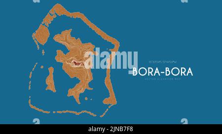 Carte topographique des îles Bora Bora Society, Polynésie française, Océan Pacifique. Carte vectorielle détaillée de l'altitude de l'île. Paysage géographique élégant Illustration de Vecteur