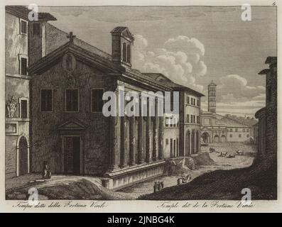 Tempio detto della Fortuna virile - Li Monumenti Piú Celebri Di Roma Antica E Moderna Disegnati Da Vero Ed Incisi Dai migliori Artisti Rome Presso po - 1850 Banque D'Images