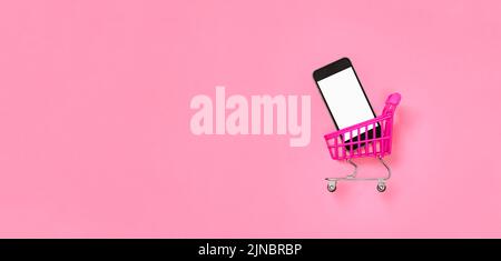 Achat numérique mobile chariot de magasinage en ligne maquette de smartphone à écran isolé. Mockup écran téléphone en ligne panier ecommerce téléphone mockup mobile Banque D'Images