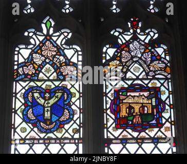 Vitraux à l'église de la laine St James, place du marché, Chipping Campden, Cotswolds, Oxfordshire, Angleterre, ROYAUME-UNI, GL55 6AA Banque D'Images