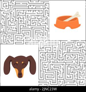 Jeu Maze pour enfants. Aidez votre chien à trouver un os savoureux. Conception de puzzle à labyrinthe. Illustration de Vecteur