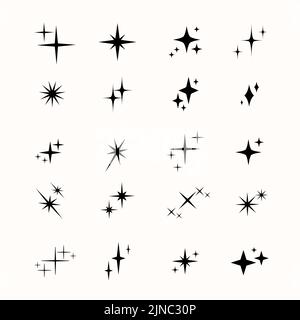 Ensemble de flares vectorielles, étoiles, scintillements et scintillements. Collection éléments décoratifs au design moderne et tendance Illustration de Vecteur
