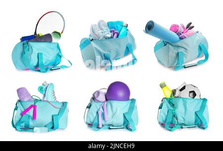 Jeu de sacs de sport isolés sur blanc Banque D'Images