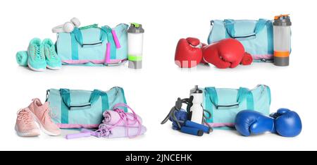 Jeu de sacs de sport isolés sur blanc Banque D'Images