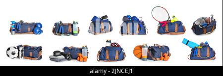 Jeu de sacs de sport isolés sur blanc Banque D'Images