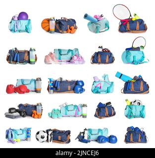 Jeu de sacs de sport isolés sur blanc Banque D'Images
