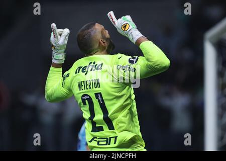 Sao Paulo, Brésil. 10th août 2022. SP - Sao Paulo - 10/08/2022 - LIBERTADORES 2022, PALMEIRAS X ATLETICO-MG - Weverton jogador do Palmeiras comemora gol marcado de penalti em decisiao durante da contra o Atletico-MG no estadio Arena Allianz Partipelo campeonato Copa Libertadores 2022. Foto: Ettore Chiereguini/AGIF/Sipa USA crédit: SIPA USA/Alay Live News Banque D'Images