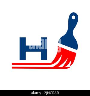 Peindre le logo sur l'affiche de la lettre H. Élément de pinceau, peinture maison, services de peinture, modèle de logo de peinture Illustration de Vecteur