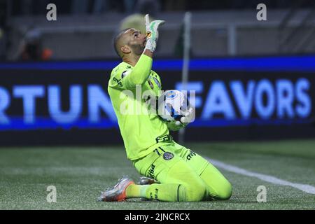 Sao Paulo, Brésil. 11th août 2022. SP - Sao Paulo - 10/08/2022 - LIBERTADORES 2022, PALMEIRAS X ATLETICO-MG - Weverton jogador do Palmeiras comemora gol marcado de penalti em decisiao durante da contra o Atletico-MG no estadio Arena Allianz Partipelo campeonato Copa Libertadores 2022. Foto: Ettore Chiereguini/AGIF/Sipa USA crédit: SIPA USA/Alay Live News Banque D'Images