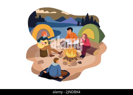 Camping vacances Illustration concept. Illustration plate isolée sur fond blanc Illustration de Vecteur