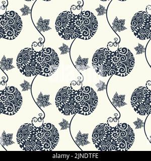 Arrière-plan stylisé élégant avec motif vectoriel sans couture en forme de pomme et de feuille.pommes et feuilles de style pochoir Vintage bleu marine sur fond blanc.fruit et Illustration de Vecteur