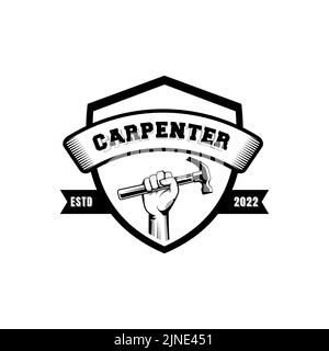 Logo Carpenter dans un style rétro rustique vintage. Logo de handyman. Illustration de Vecteur