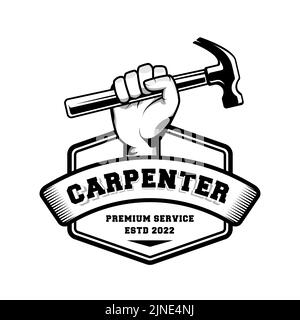 Logo Carpenter dans un style rétro rustique vintage. Logo de handyman. Illustration de Vecteur