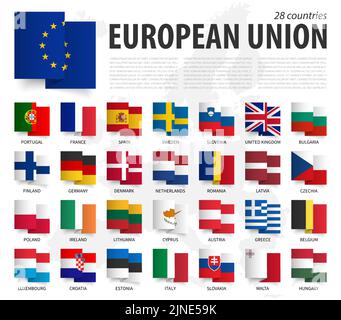 Union européenne . UE . Motif drapeau de ruban en zigzag . Carte de l'Europe sur fond . Vecteur d'élément . Illustration de Vecteur