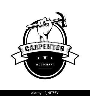 Logo Carpenter dans un style rétro rustique vintage. Logo de handyman. Illustration de Vecteur