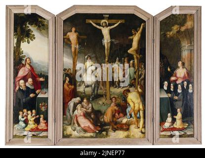 La Crucifixion avec les saints et les donateurs par Cornelis Cornelisz van Haarlem, Banque D'Images