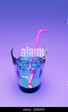 un verre d'eau douce avec des cubes de glace un bâton de cocktail, étancher votre soif concept, 3d rendu Banque D'Images