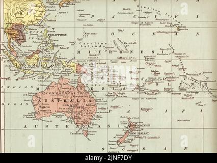 Une ancienne carte couleur de l'Océanie. Banque D'Images