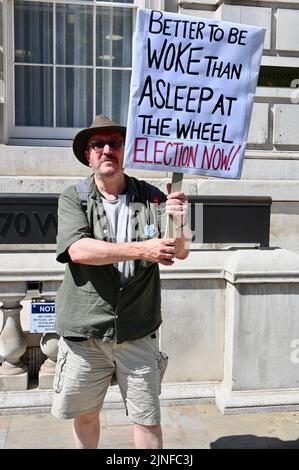 Londres, Royaume-Uni. Un seul manifestant a bravé la chaleur pour appeler le gouvernement qui semble s'endormir au volant pendant cette période difficile. Le Cabinet Office, Whitehall. Crédit : michael melia/Alay Live News Banque D'Images