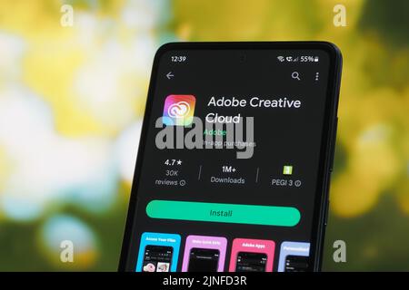 Galati, Roumanie - 11 juillet 2022 : application Adobe Creative Cloud disponible sur Google Play Store pour Android Banque D'Images