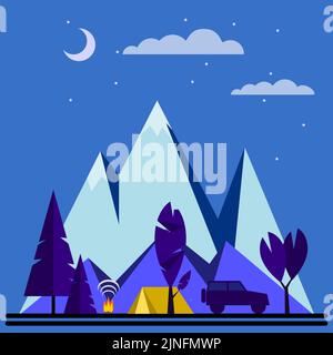 Camping dans les montagnes la nuit Illustration de Vecteur