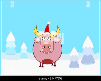 Bull sur fond d'hiver Illustration de Vecteur