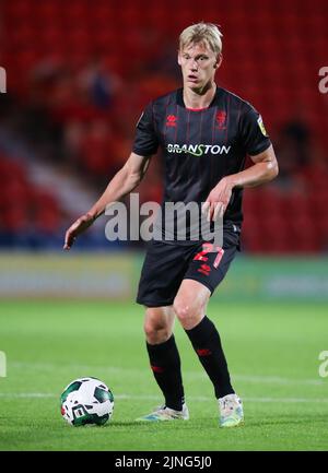 Lasse Sorensen de Lincoln City pendant la Carabao Cup, premier match au stade Eco-Power, Doncaster. Date de la photo: Mardi 9 août 2022. Banque D'Images