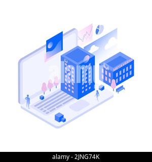 Illustration isométrique de la ville métaverse. Illustration vectorielle Illustration de Vecteur