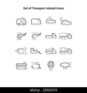 Ensemble simple d'icônes de lignes vectorielles liées au transport. Icônes de ligne vectorielle simple de transport. Illustration de Vecteur