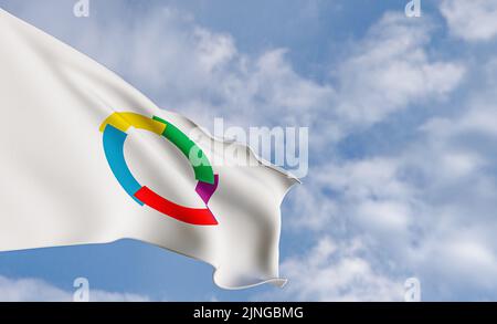 Organisation drapeau international de la Francophonie sur fond de nuages, drapeau tissu OIDLF, ciel bleu avec drapeau OIF, 3D œuvres et 3D i Banque D'Images