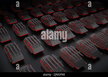 lance-roquettes grand groupe noir. 3d rendu Banque D'Images
