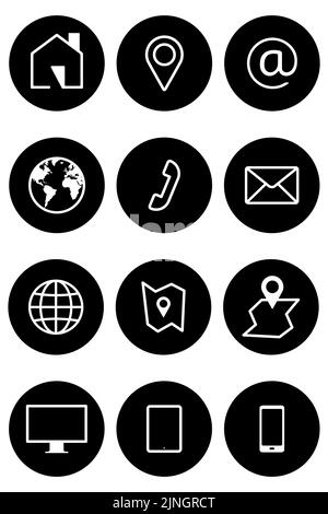 Ensemble d'icônes de contact professionnel. Groupe de symboles de communication pour applications Web et mobiles. Illustration vectorielle de style bouton rond Illustration de Vecteur