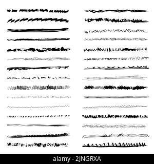 Lignes, dessin à main levée, traits de pinceau, traits de pinceau, traits de soulignement, Souligner le texte séparateur, différentes formes de style de caniche, illustration vectorielle. Illustration de Vecteur