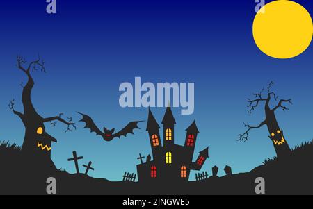 Illustration du château d'Halloween et de la nuit au clair de lune, version non traitée illustration vectorielle Illustration de Vecteur