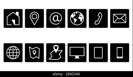 Ensemble d'icônes de contact professionnel. Groupe de symboles de communication pour applications Web et mobiles. Illustration vectorielle de style bouton carré Illustration de Vecteur