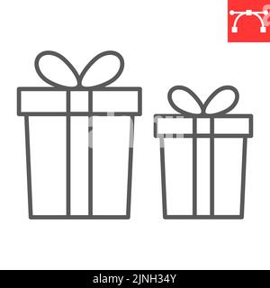 Icône de ligne de boîtes-cadeaux, Noël et vacances, icône de vecteur de boîte-cadeaux, graphiques vectoriels, signe de contour de contour modifiable, eps 10. Illustration de Vecteur