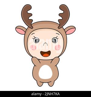 Mignon kawaii enfant en costume de cerf. Illustration de Vecteur