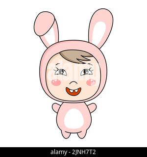 Mignon kawaii enfant en costume de lapin. Illustration de Vecteur