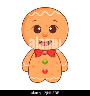 Mignon joyeux noël homme de pain d'épice. Illustration de Vecteur