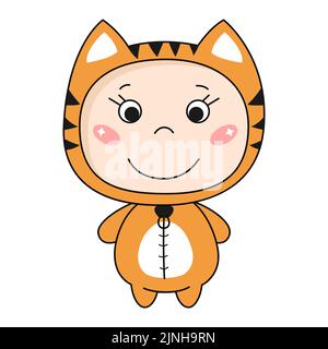 Mignon kawaii enfant en costume de tigre. Illustration de Vecteur