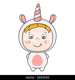 Adorable kawaii en costume de licorne. Illustration de Vecteur