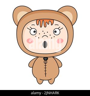 Mignon kawaii enfant en costume d'ours. Illustration de Vecteur