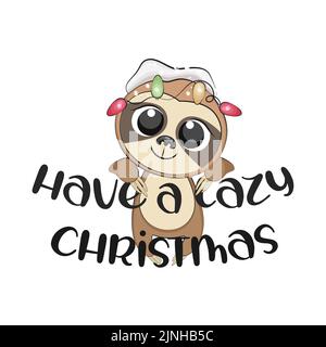 Adorable sloth de noël. Vacances d'hiver. Illustration de Vecteur