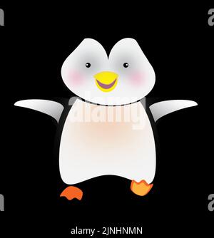 Un joli pingouin avec une expression du visage heureuse isolé sur un fond sombre Illustration de Vecteur