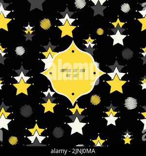 Vecteur jaune noir étoiles abstrait cadre sans couture motif arrière-plan avec éléments dessinés à la main. Illustration de Vecteur